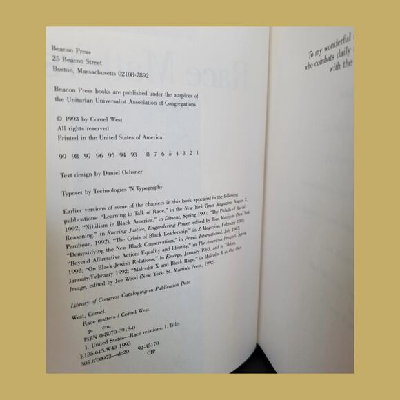 First Edition 1993 Cornel West's "Race Matters" Hardcover Book - Picture 3 of 5